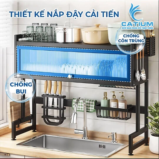Kệ Để Chén Bát Có Nắp Đậy Thông Minh Đa Năng