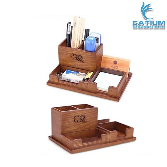 Khay Đựng Bút Bằng Gỗ Khắc Logo