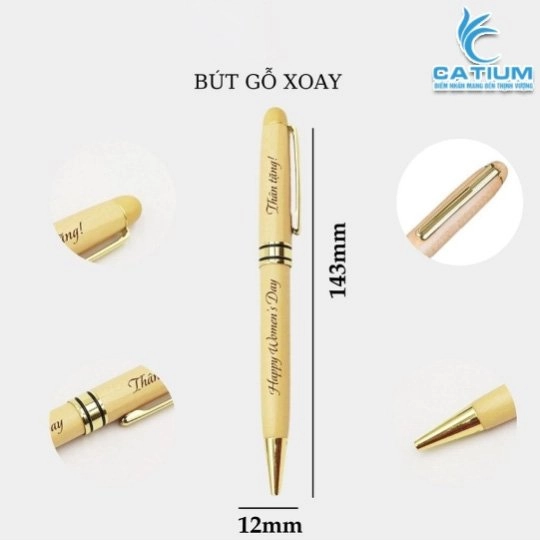 Bút Ký Gỗ Nắp Xoay Khắc Tên Cao Cấp