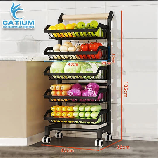 Kệ Nhà Bếp 5 Tầng Có Bánh Xe