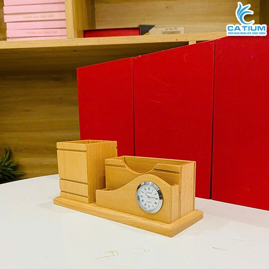 Khay Đựng Bút Bằng Gỗ Khắc Logo