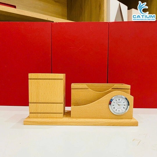 Khay Đựng Bút Bằng Gỗ Khắc Logo