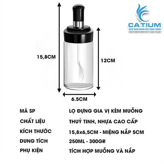 Hũ Đựng Gia Vị Thủy Tinh Kèm Thìa