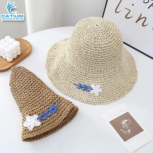 Mũ Cói Bucket Móc Hoa