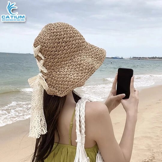 Mũ Cói Rộng Vành Phối Ren