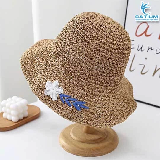 Mũ Cói Bucket Móc Hoa
