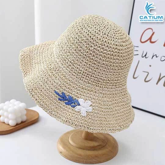 Mũ Cói Bucket Móc Hoa