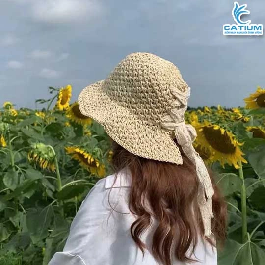 Mũ Cói Rộng Vành Phối Ren