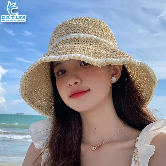 Mũ Cói Viền Ngọc