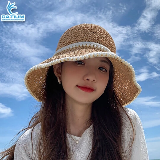 Mũ Cói Viền Ngọc