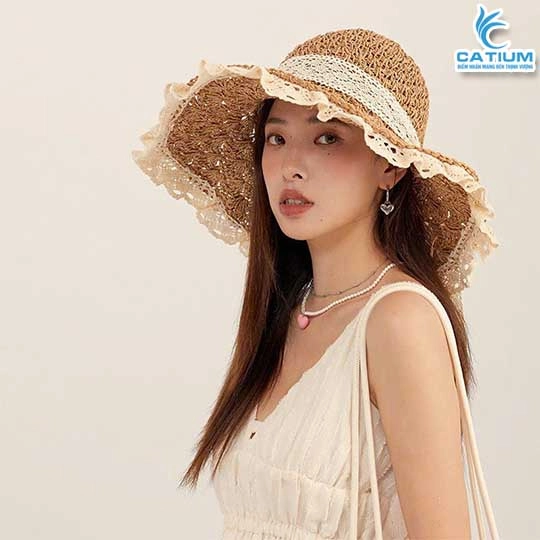 Mũ Cói Tiểu Thư Viền Ren