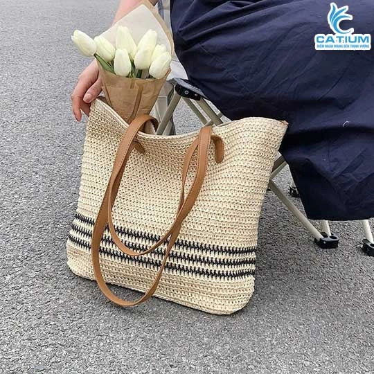 Túi Cói 3 Sọc Đen