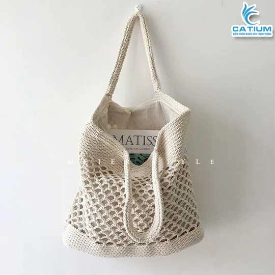 Túi Cói Len Vuông Lỗ Có Lót