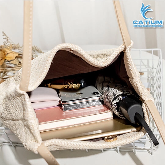 Túi Cói Cục Gỗ Đeo Vai