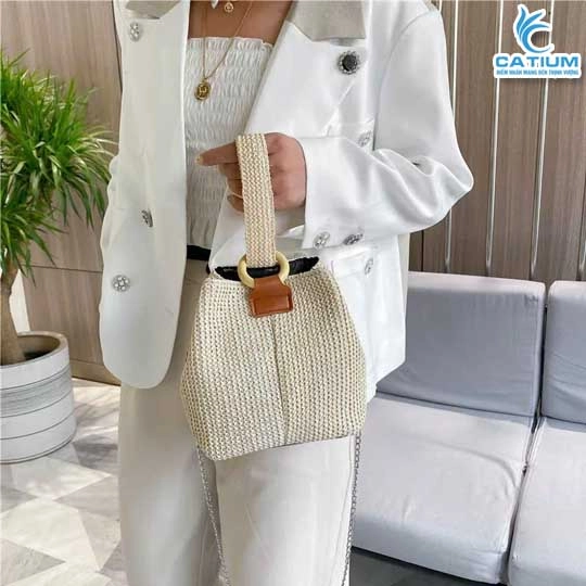 Túi Cói Cườm Cầm Tay