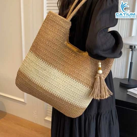 Túi Cói Đeo Vai Lớn 2 Màu 