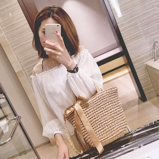 Túi Cói Dây Đeo Vai Nơ