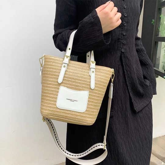 Túi Cói Bố Da Thời Trang