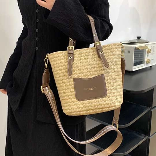 Túi Cói Bố Da Thời Trang