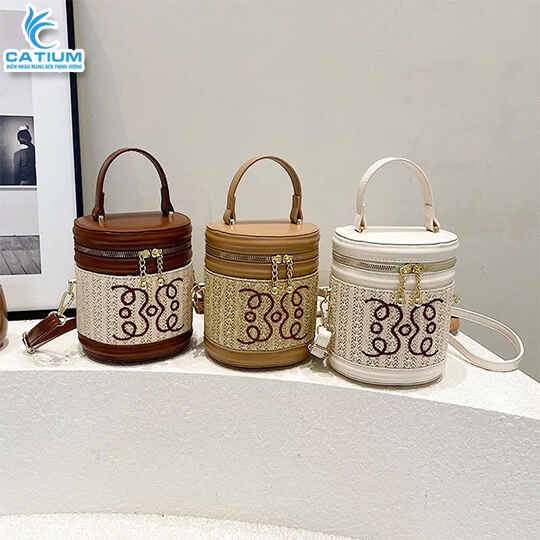 Túi Cói Hộp Tròn