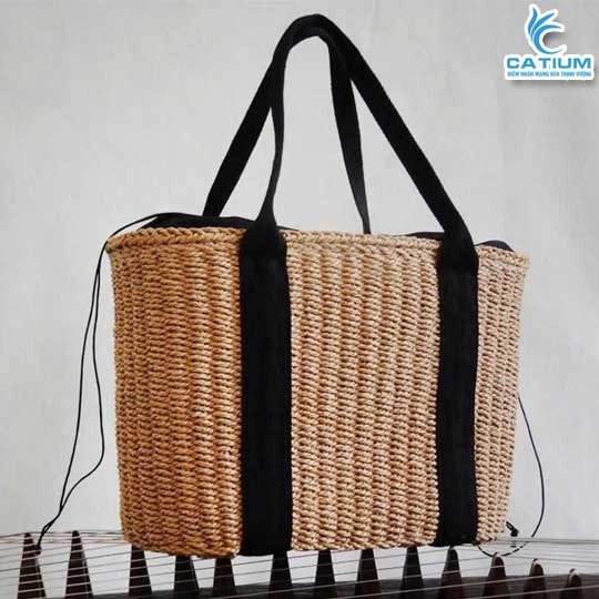 Túi Cói Sọc Đen Lớn
