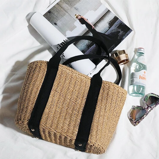 Túi Cói Sọc Đen Lớn