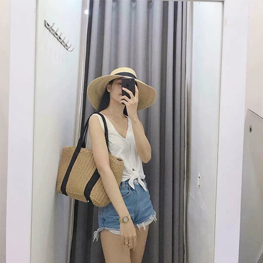 Túi Cói Sọc Đen Lớn