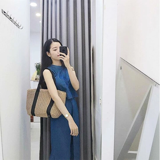 Túi Cói Sọc Đen Lớn