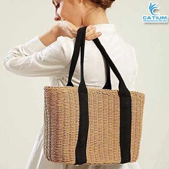 Túi Cói Sọc Đen Lớn