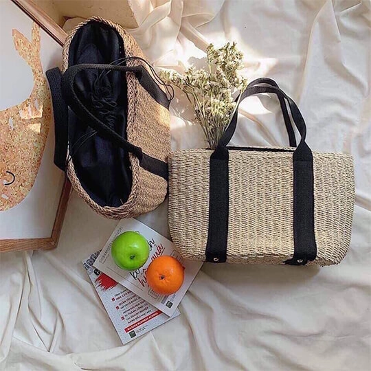 Túi Cói Sọc Đen Nhỏ 