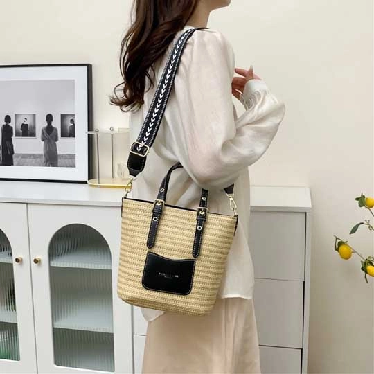Túi Cói Bố Da Thời Trang