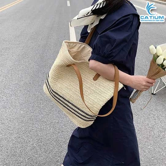 Túi Cói 3 Sọc Đen